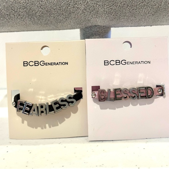 NWT Set of 2 BCBGeneration Bracelets- “Fearless” and “Blessed” silver on leather - Picture 3 of 10